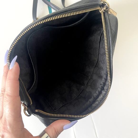 Michael Kors Black Leather Crossbody Bag Gold Chain Handbag Purse - Picture 10 of 12